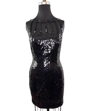 VTG Niteline Black Bodycon Dress Sequin Back Zip Casual Party/Cocktail Size 10